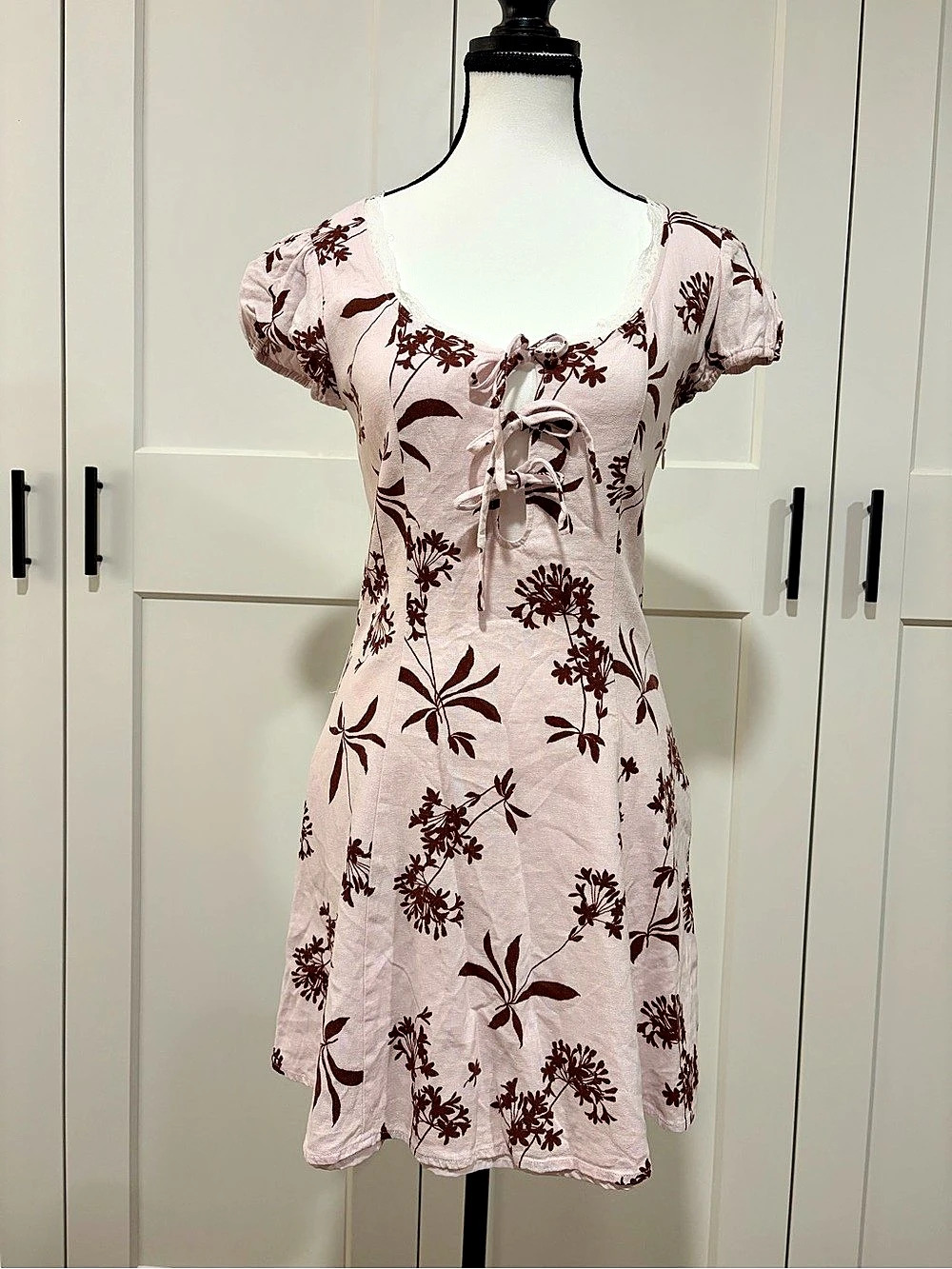 WAYF Floral Mini Dress in Pink & Brown Like New